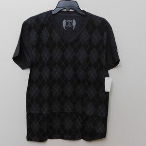 SGR Gray Argyle V Neck Short Sleeve T Shirt - M